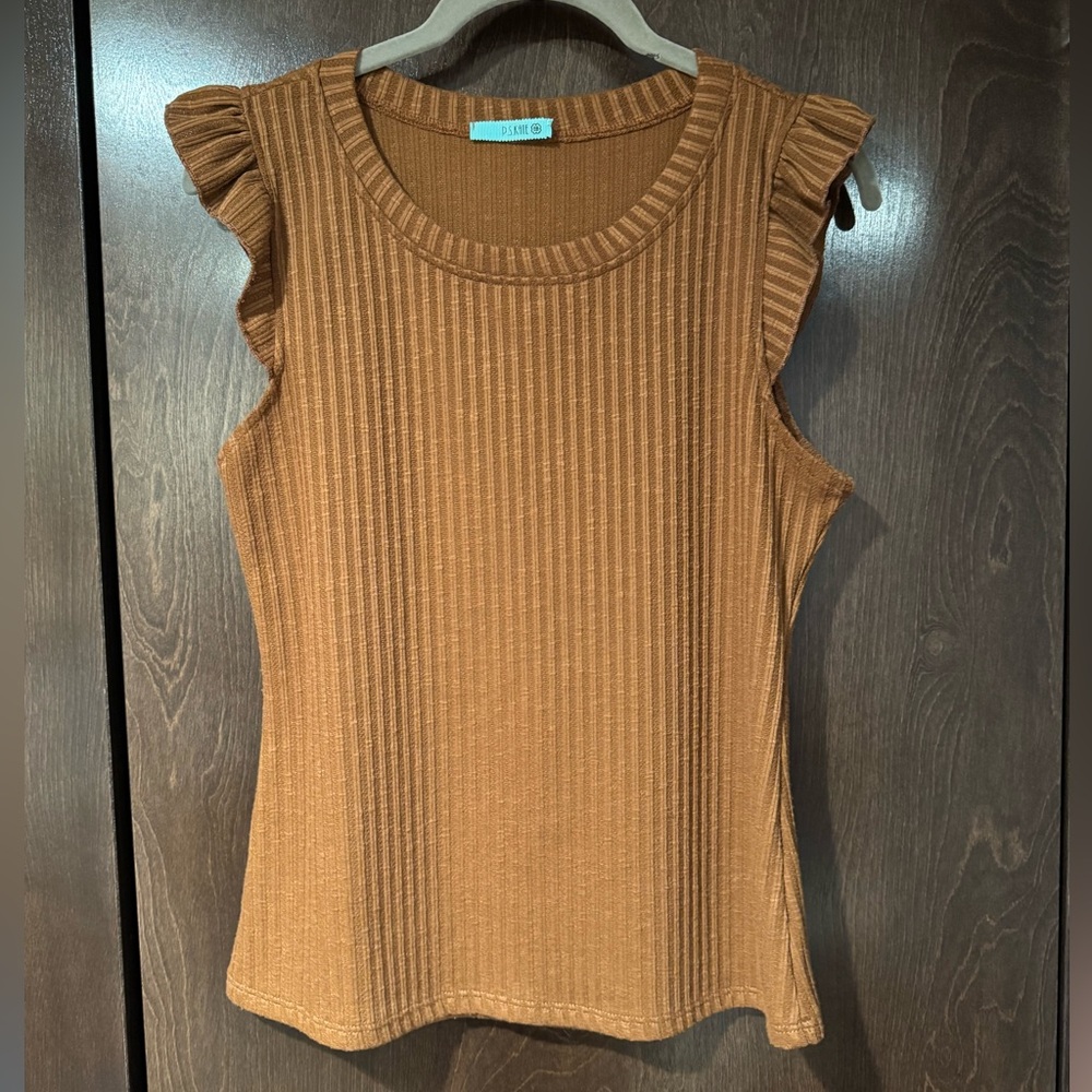 PS Kate Caramel Ruffle Flutter Sleeve Top